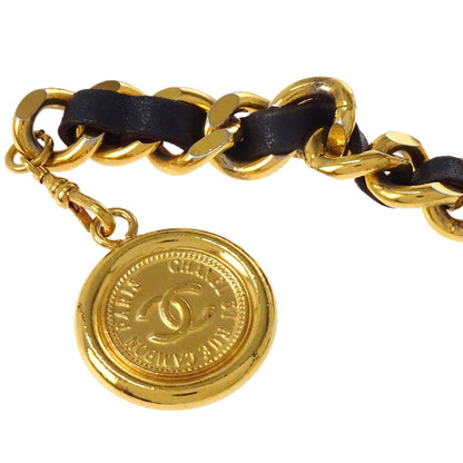 Chanel Chain Belt Medallion Gold Black Small Good