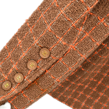 Chanel 1995 Single Breasted Tweed Check Jacket Brown #38