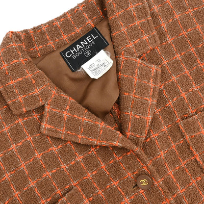 Chanel 1995 Single Breasted Tweed Check Jacket Brown #38