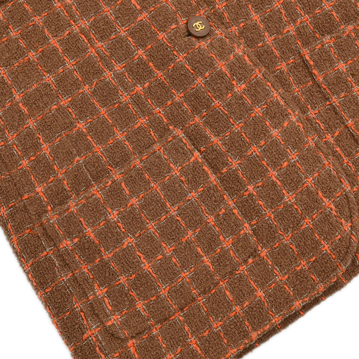 Chanel 1995 Single Breasted Tweed Check Jacket Brown #38