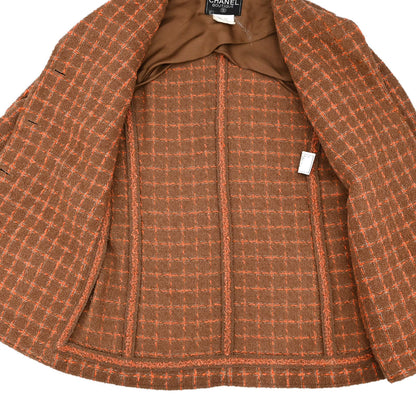 Chanel 1995 Single Breasted Tweed Check Jacket Brown #38