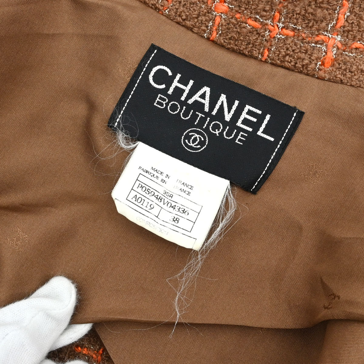 Chanel 1995 Single Breasted Tweed Check Jacket Brown #38