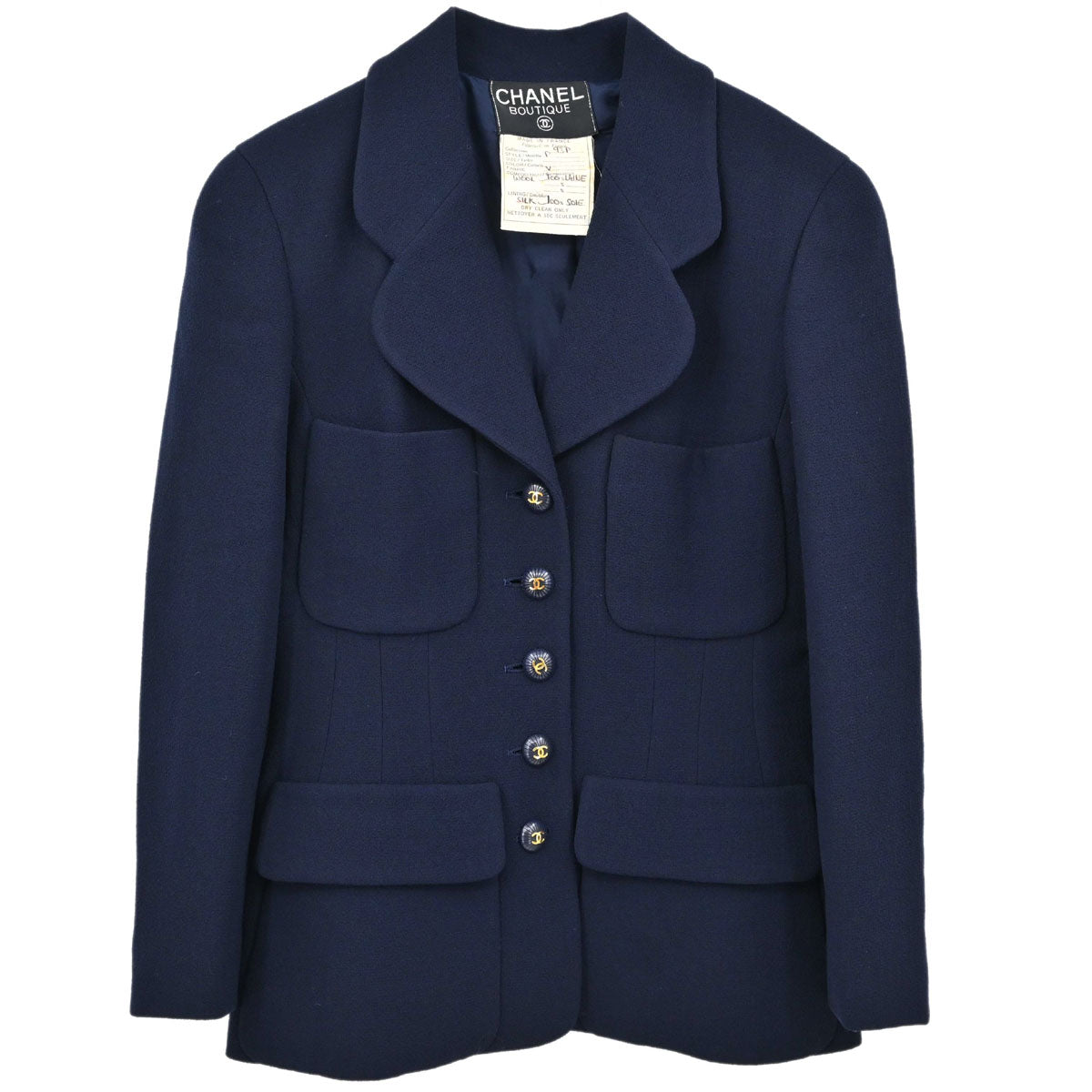 Chanel 1995 Single Breasted Tweed Jacket Navy #38