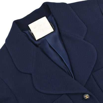 Chanel 1995 Single Breasted Tweed Jacket Navy #38