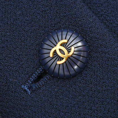 Chanel 1995 Single Breasted Tweed Jacket Navy #38