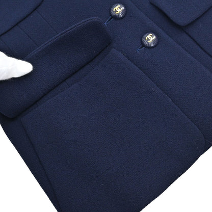 Chanel 1995 Single Breasted Tweed Jacket Navy #38