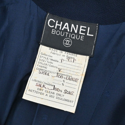 Chanel 1995 Single Breasted Tweed Jacket Navy #38