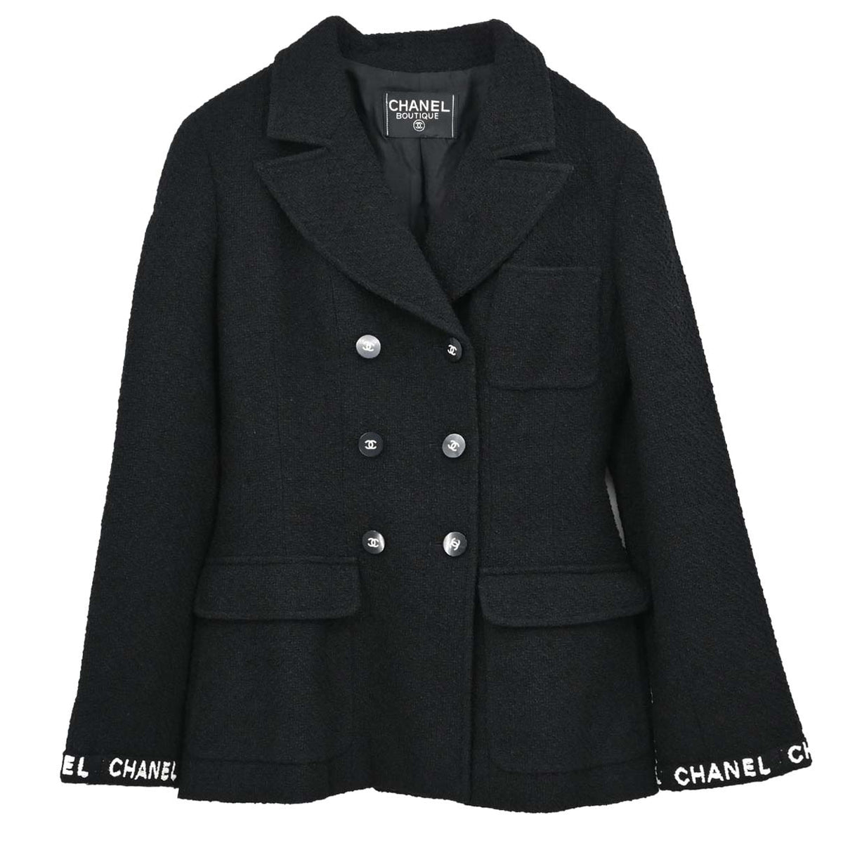 Chanel Double Breasted Tweed Jacket Black