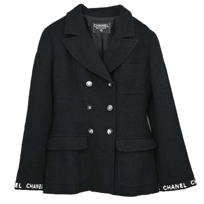 Chanel Double Breasted Tweed Jacket Black
