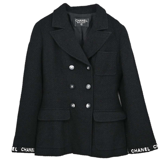 Chanel Double Breasted Tweed Jacket Black