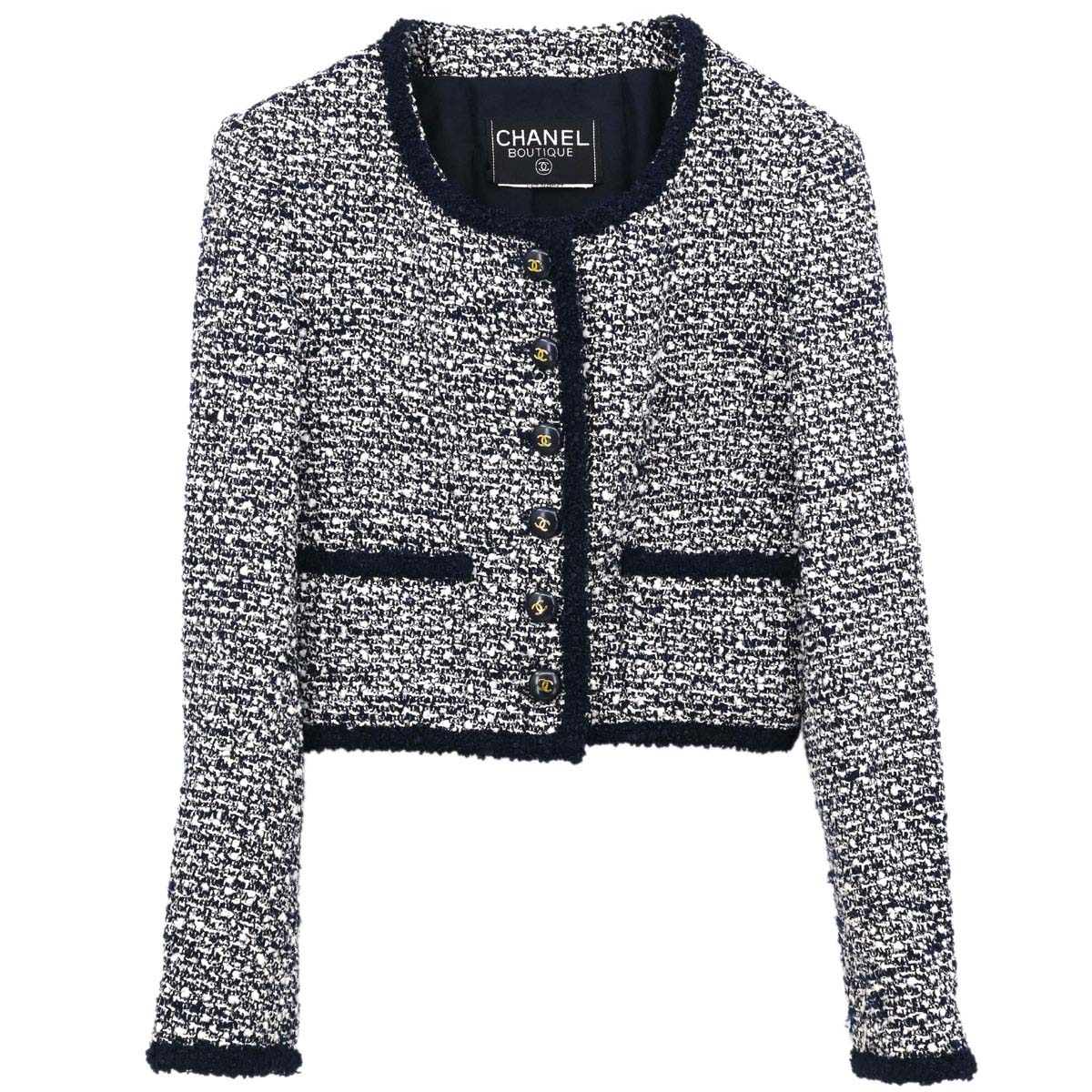 Chanel Tweed Collarless Jacket Navy