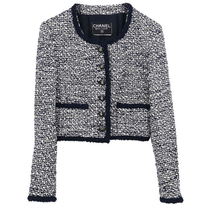 Chanel Tweed Collarless Jacket Navy