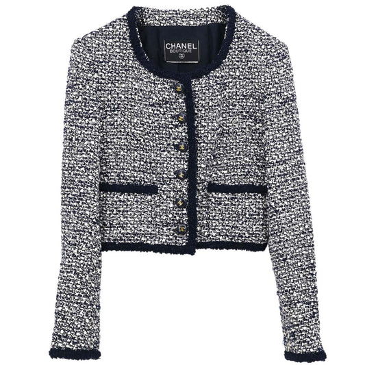 Chanel Tweed Collarless Jacket Navy