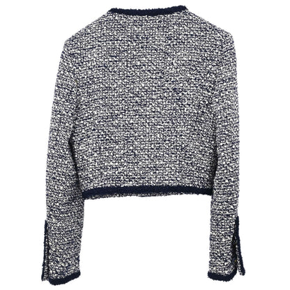 Chanel Tweed Collarless Jacket Navy