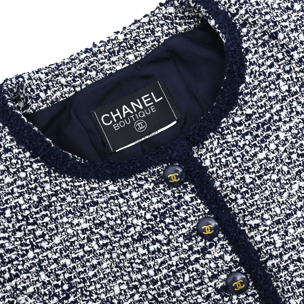 Chanel Tweed Collarless Jacket Navy