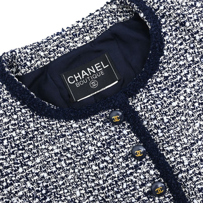 Chanel Tweed Collarless Jacket Navy