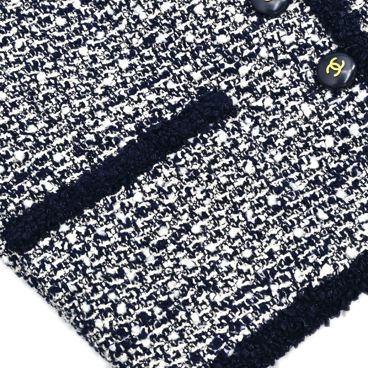 Chanel Tweed Collarless Jacket Navy
