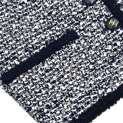 Chanel Tweed Collarless Jacket Navy