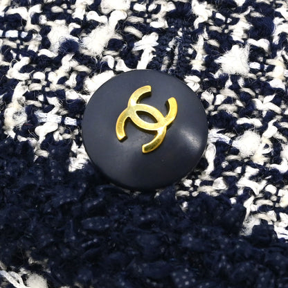 Chanel Tweed Collarless Jacket Navy