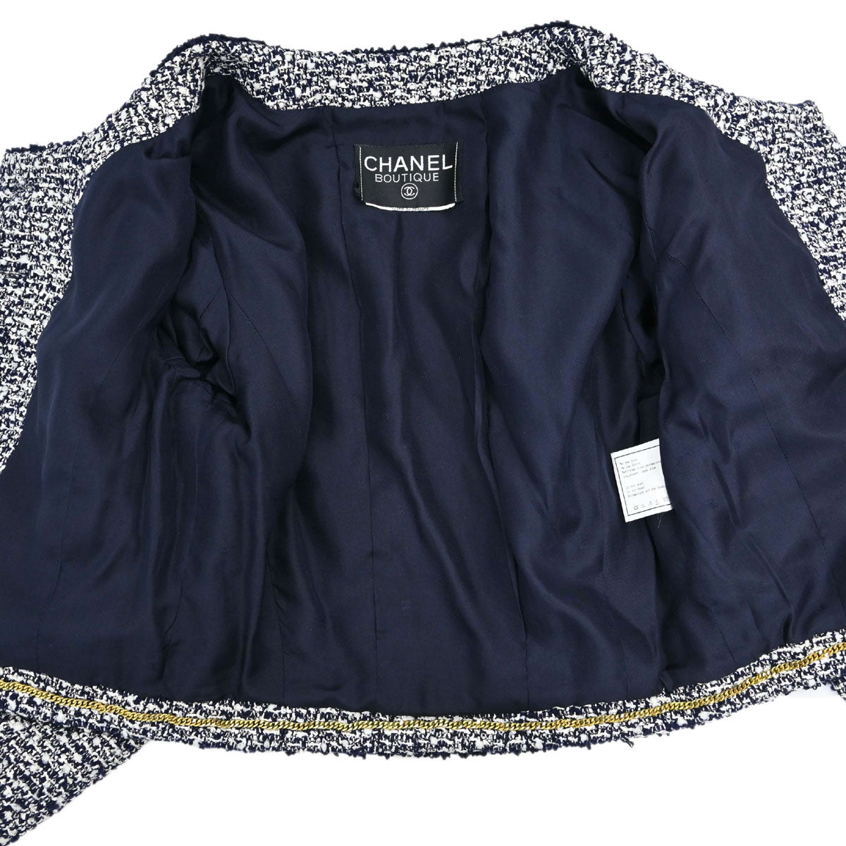Chanel Tweed Collarless Jacket Navy