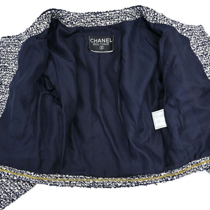 Chanel Tweed Collarless Jacket Navy
