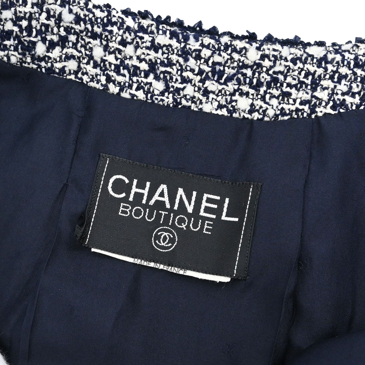 Chanel Tweed Collarless Jacket Navy