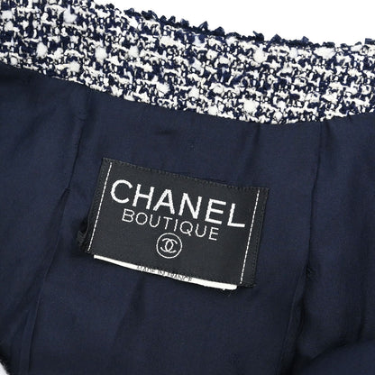 Chanel Tweed Collarless Jacket Navy