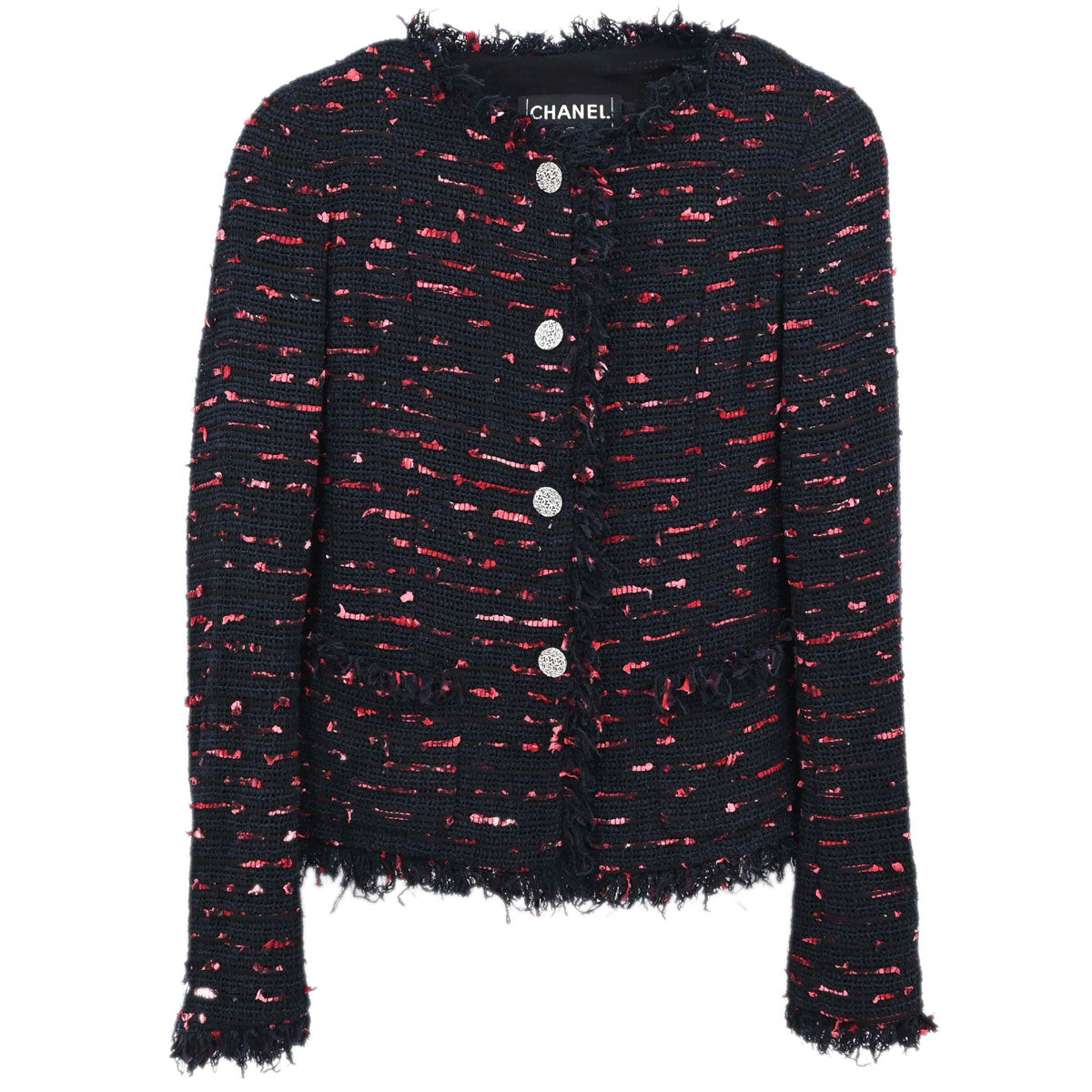 Chanel 2004 Tweed Collarless Jacket Navy Black #34
