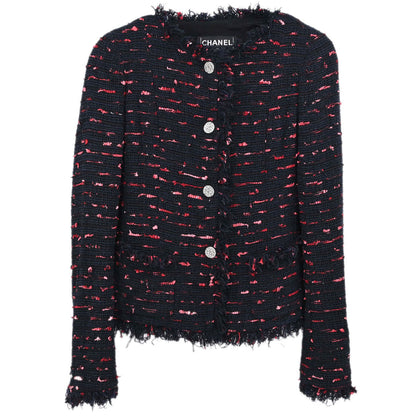 Chanel 2004 Tweed Collarless Jacket Navy Black #34