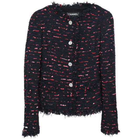 Chanel 2004 Tweed Collarless Jacket Navy Black #34