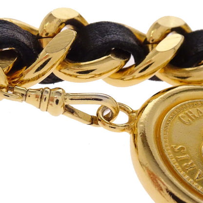 Chanel Chain Belt Medallion Gold Black Small Good