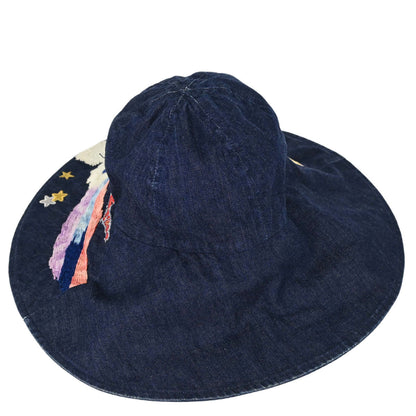Chanel Indigo Denim Night Flight Embroidery Hat #M Small Good