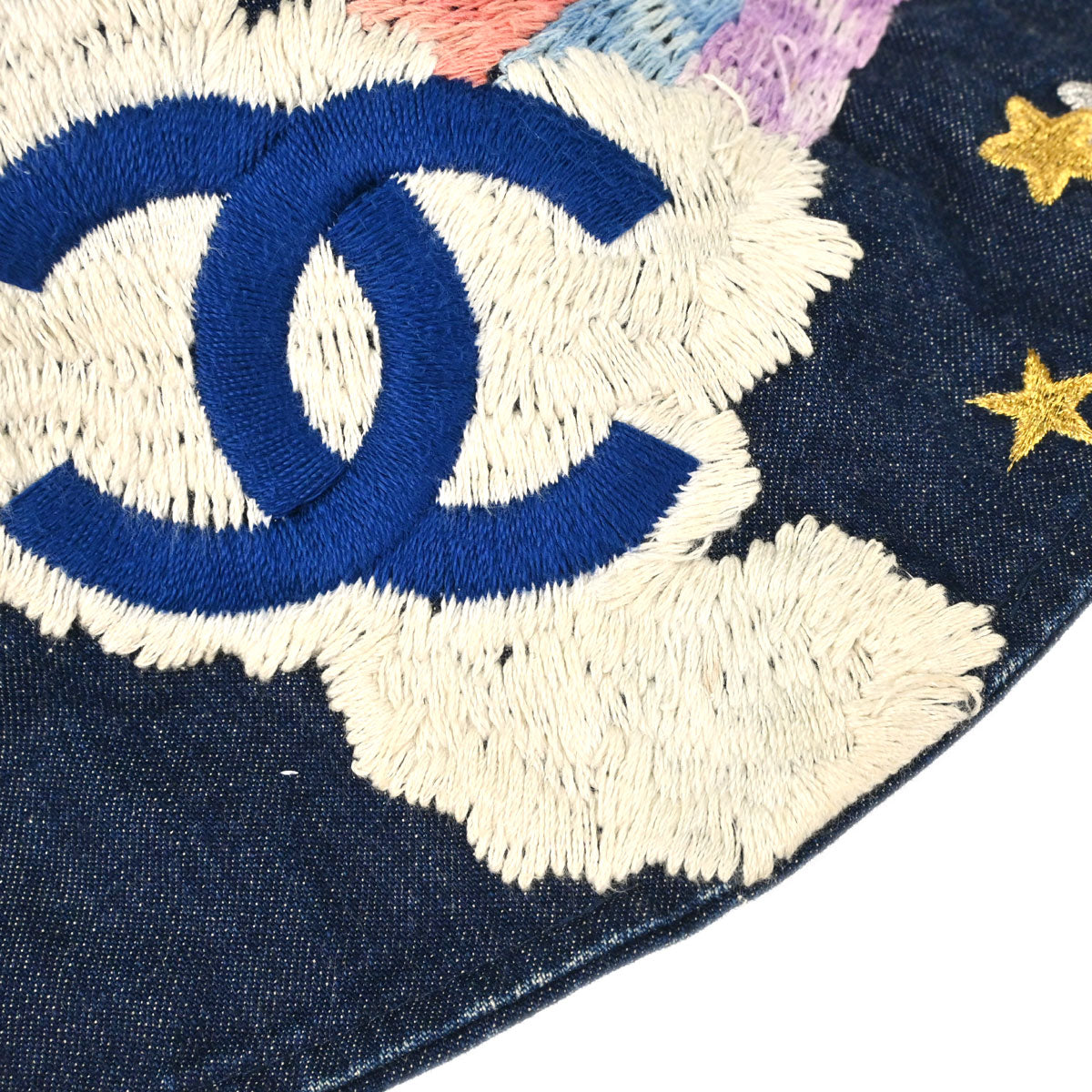 Chanel Indigo Denim Night Flight Embroidery Hat #M Small Good