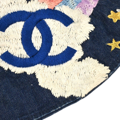 Chanel Indigo Denim Night Flight Embroidery Hat #M Small Good