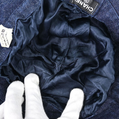 Chanel Indigo Denim Night Flight Embroidery Hat #M Small Good