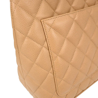 Chanel 2003-2004 Beige Caviar Skin Medallion Tote Handbag