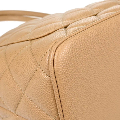 Chanel 2003-2004 Beige Caviar Skin Medallion Tote Handbag