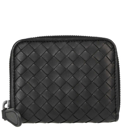 Bottega Veneta Black Lambskin Intrecciato Zip-Around Wallet