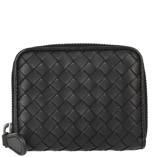 Bottega Veneta Black Lambskin Intrecciato Zip-Around Wallet