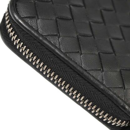 Bottega Veneta Black Lambskin Intrecciato Zip-Around Wallet