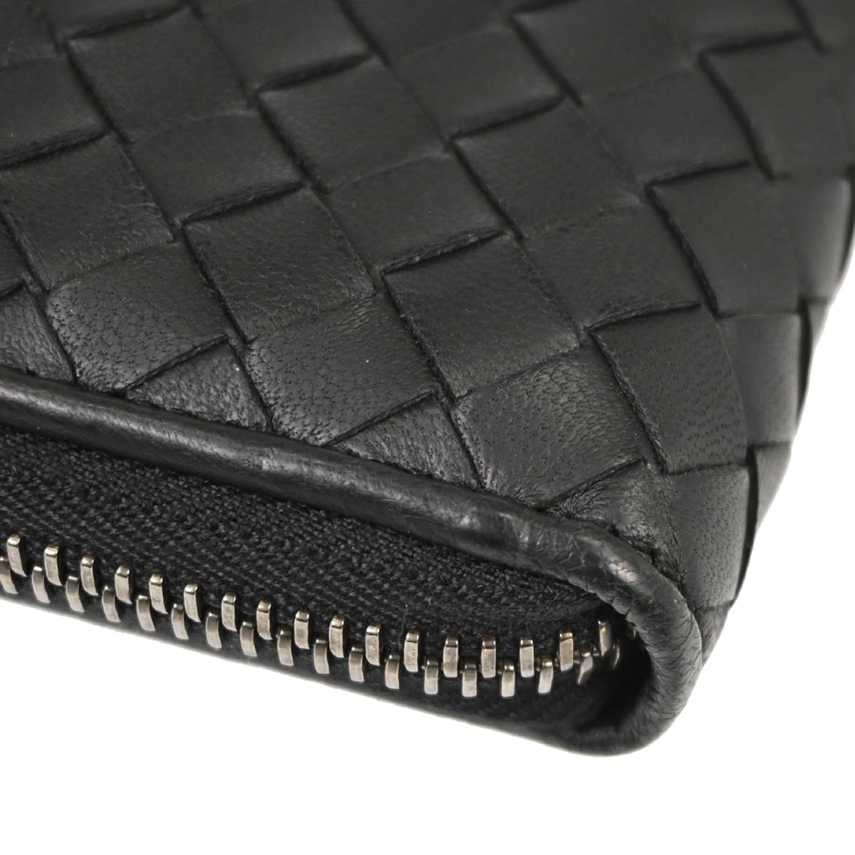 Bottega Veneta Black Lambskin Intrecciato Zip-Around Wallet