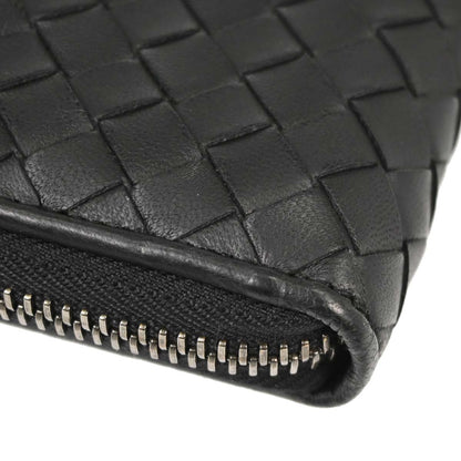 Bottega Veneta Black Lambskin Intrecciato Zip-Around Wallet