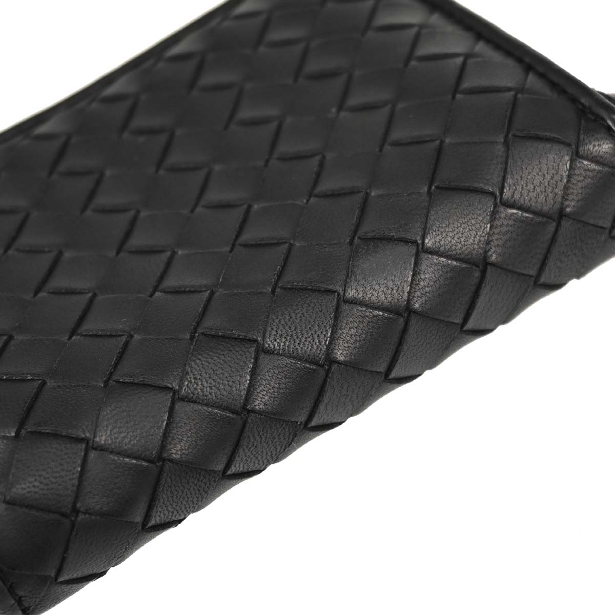 Bottega Veneta Black Lambskin Intrecciato Zip-Around Wallet