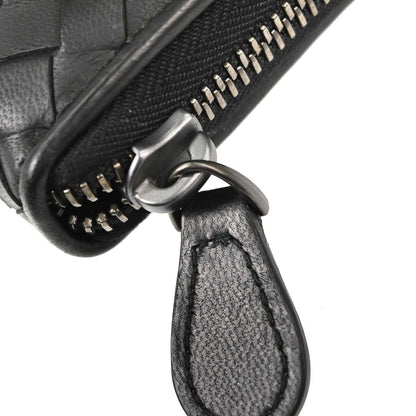 Bottega Veneta Black Lambskin Intrecciato Zip-Around Wallet