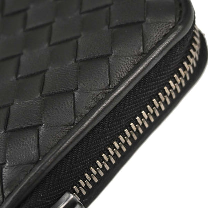 Bottega Veneta Black Lambskin Intrecciato Zip-Around Wallet