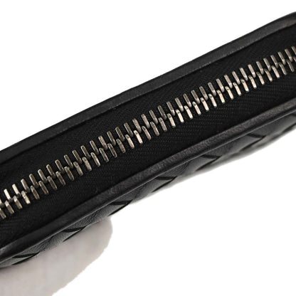 Bottega Veneta Black Lambskin Intrecciato Zip-Around Wallet
