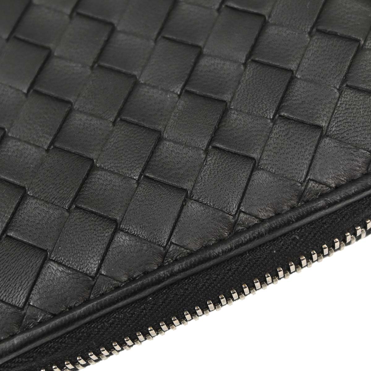 Bottega Veneta Black Lambskin Intrecciato Zip-Around Wallet