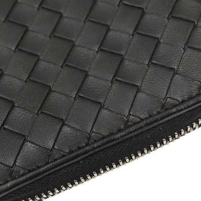 Bottega Veneta Black Lambskin Intrecciato Zip-Around Wallet