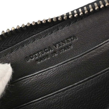 Bottega Veneta Black Lambskin Intrecciato Zip-Around Wallet