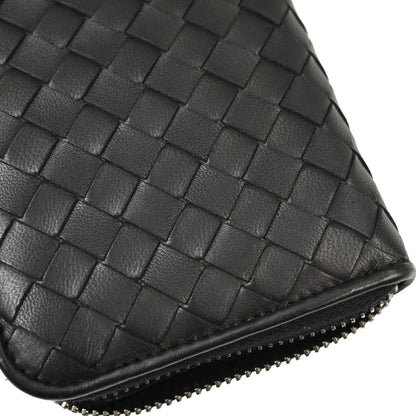 Bottega Veneta Black Lambskin Intrecciato Zip-Around Wallet